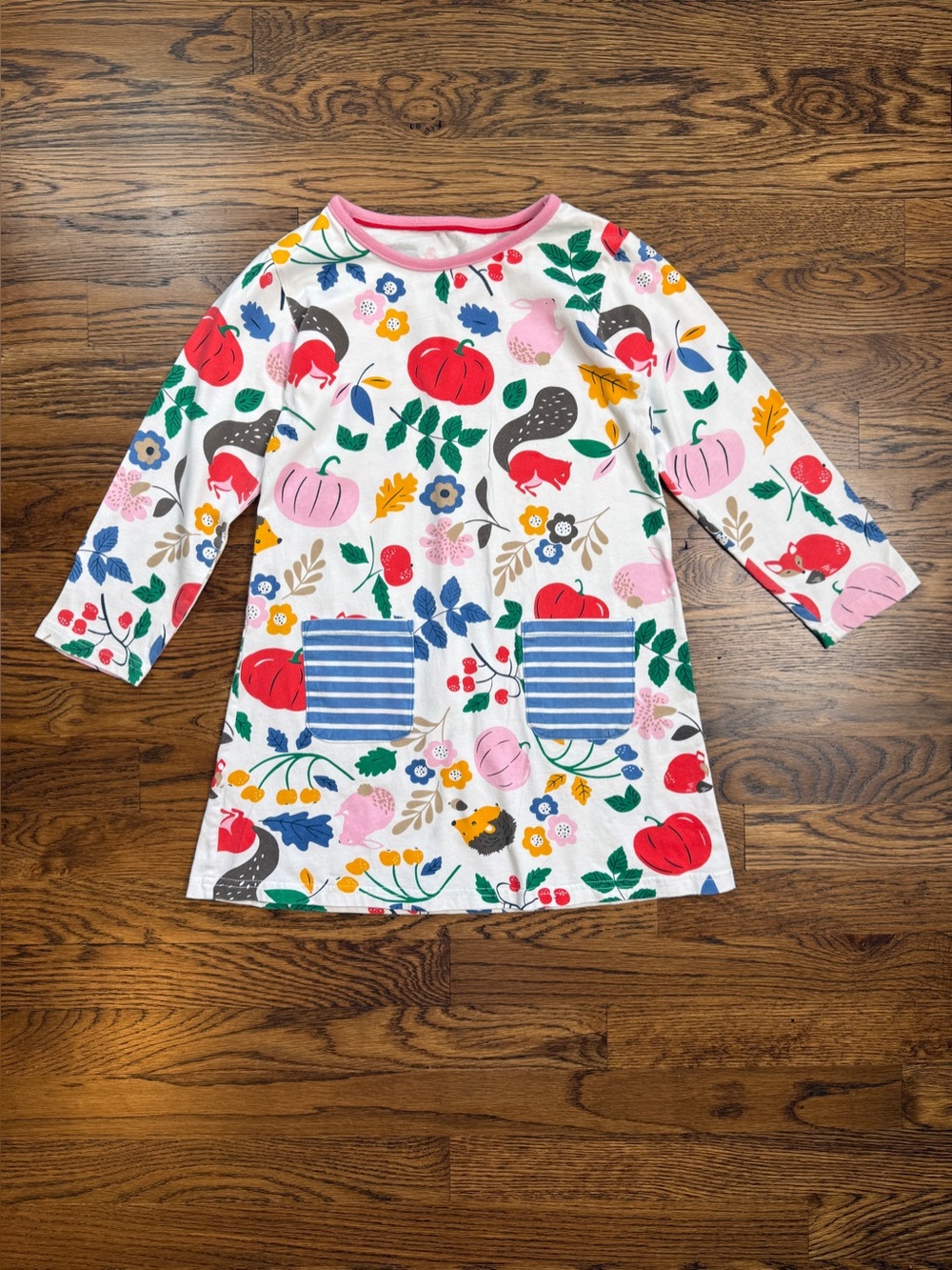 Girls Long Sleeve Fall Fruit & Floral A-Line Tunic 100% Cotton Dress Size 7